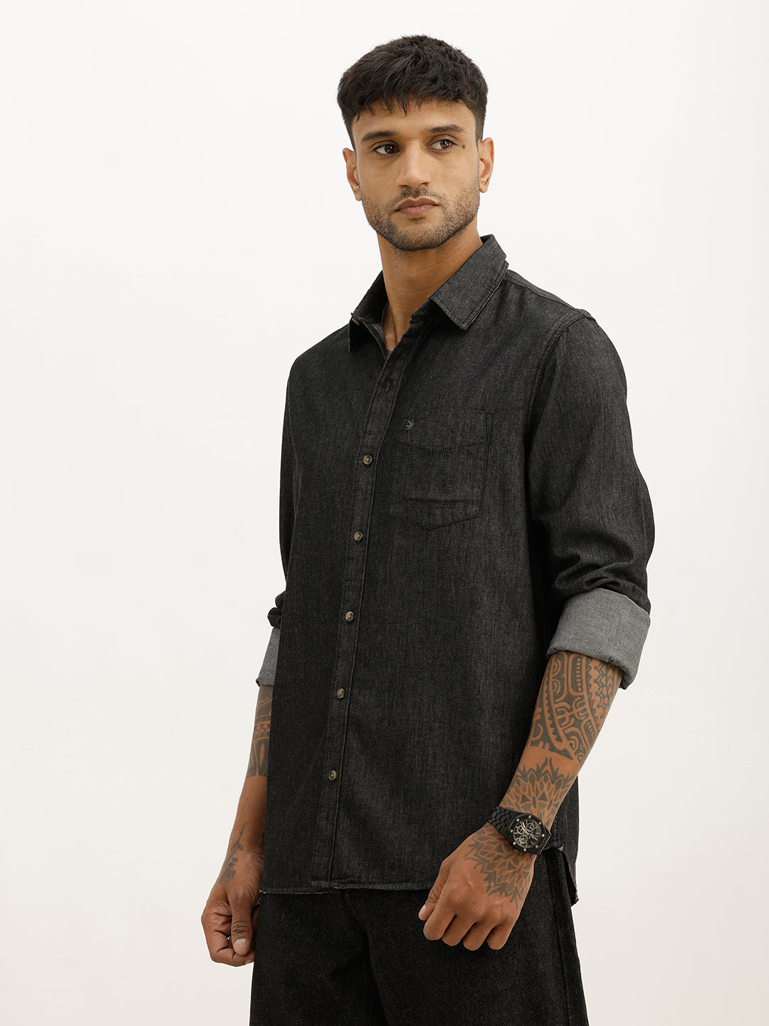 Solid Slim Fit Full Sleeve Shirt | Black