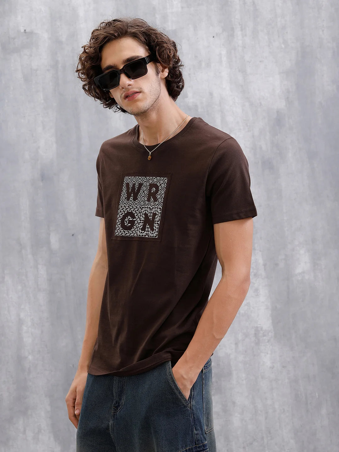 Printed Patchwork T-Shirt | Coffee