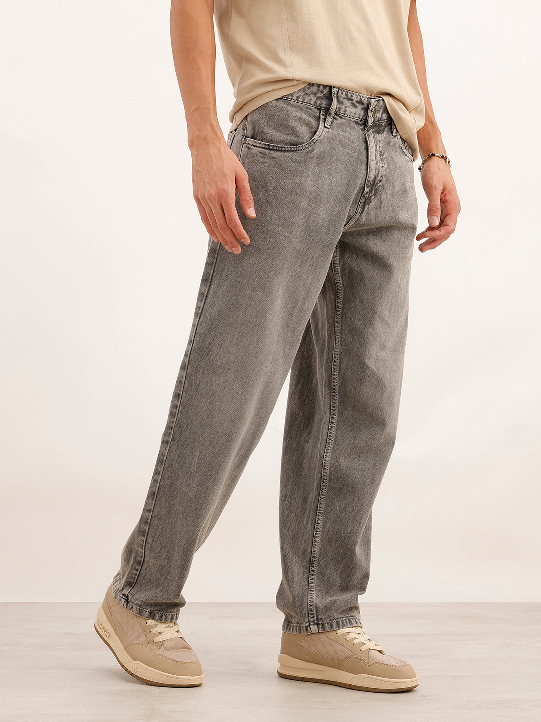 Loose Fit Faded Denim Jeans | Grey