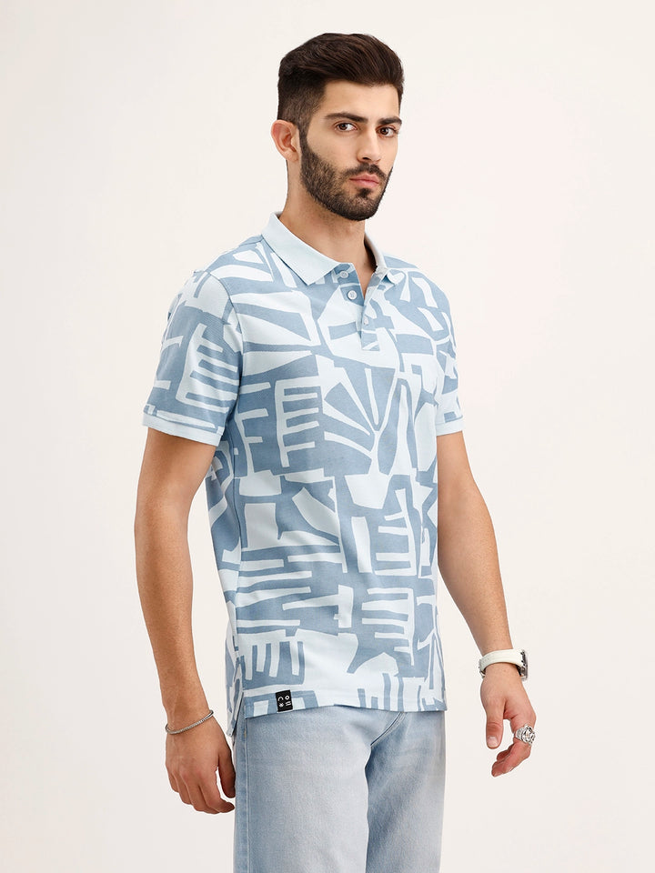 Slim Fit AOP Polo T-Shirt | Blue