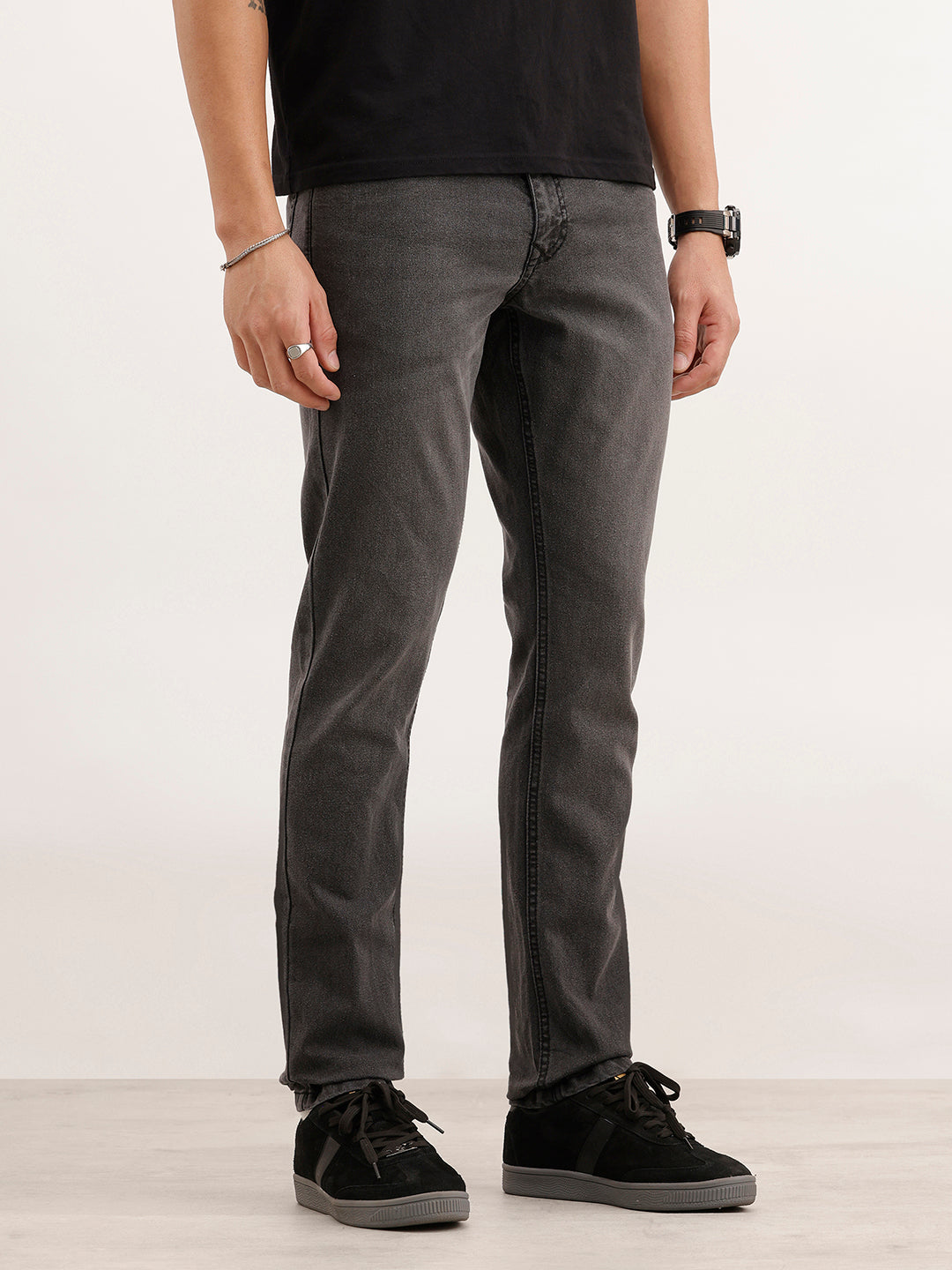 Solid Slim Fit Denim Jeans  | Dark Grey