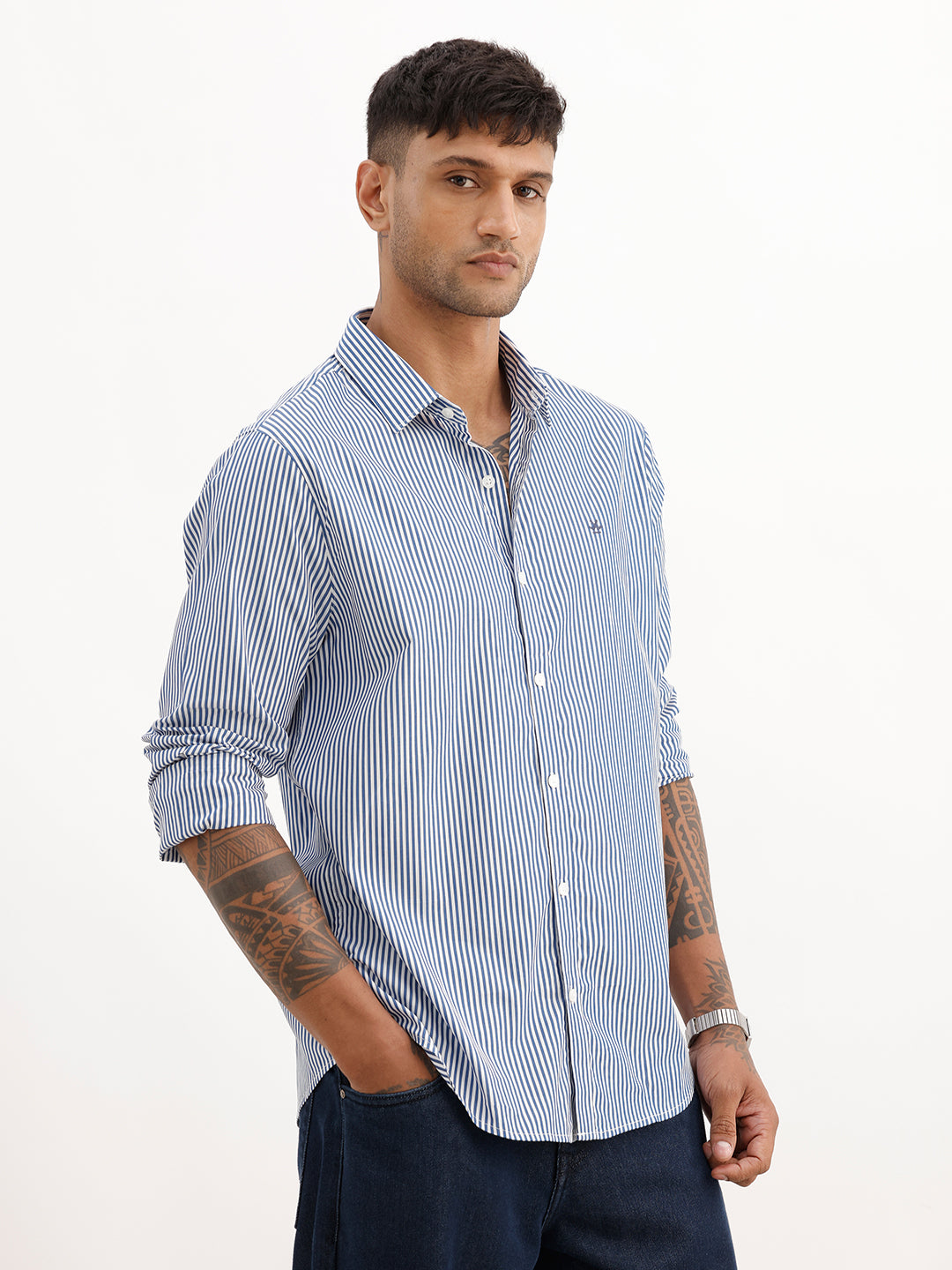 Classic Striped Full Sleeve Shirt | Blue