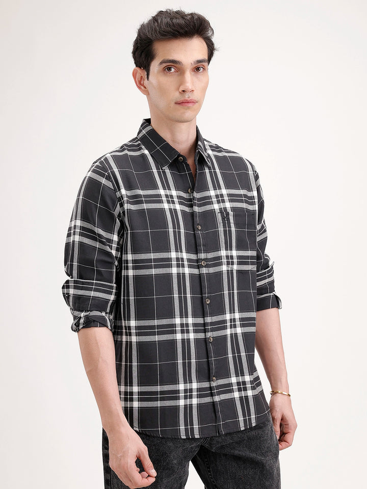 Regular Fit Checkered Shirt | Black