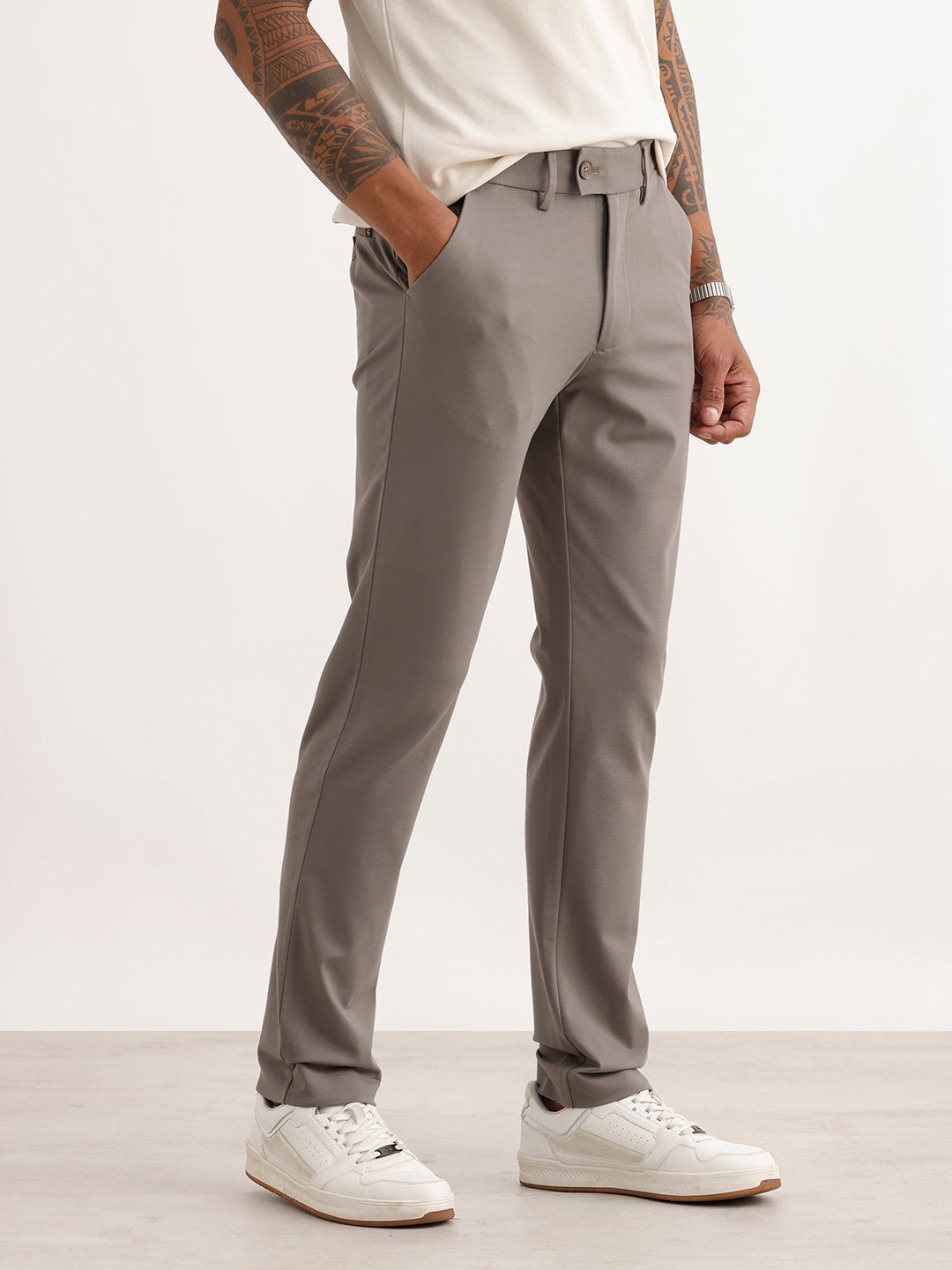 Solid Slim Fit Cotton Blend Trouser | Olive