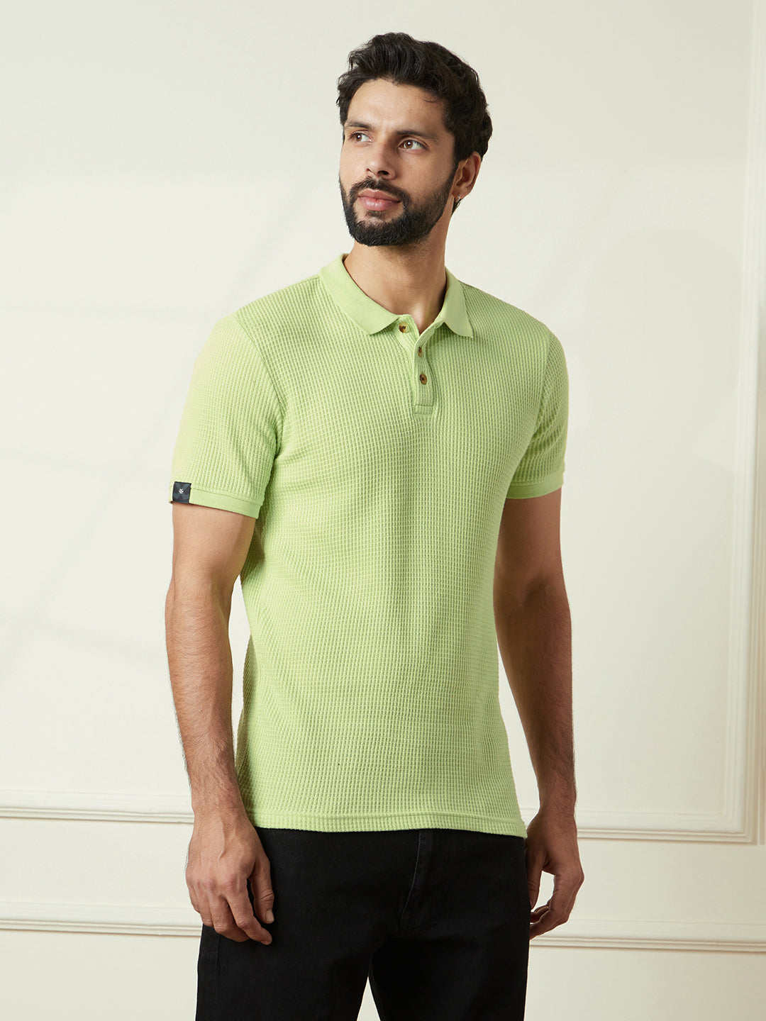 Textured Slim Fit Polo T-Shirt in Sage Green