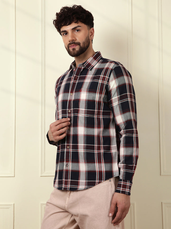 Large Scale Checks Cotton Shirt | Navy Blue