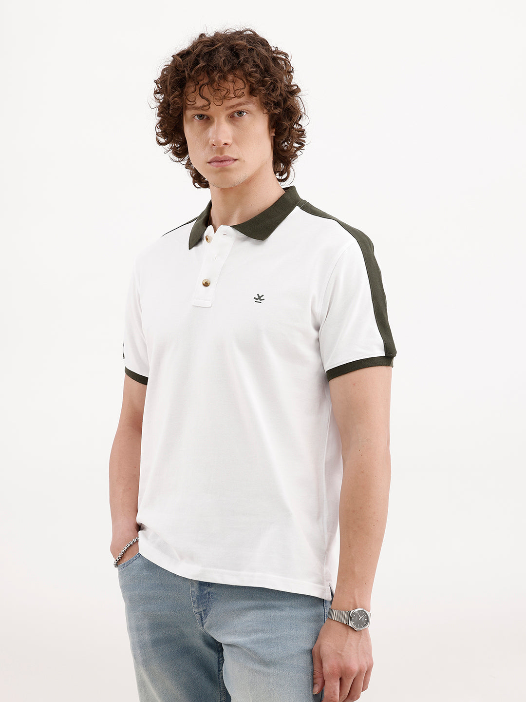 Slim Fit Contrast Collar Polo | White