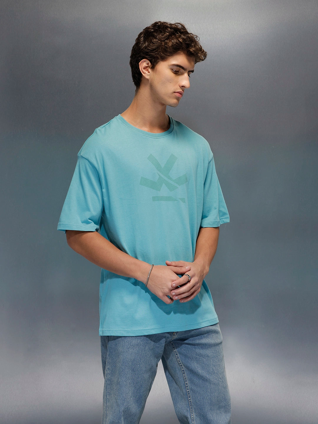 Wrogn Branded Oversized Casual Tee |  Teal