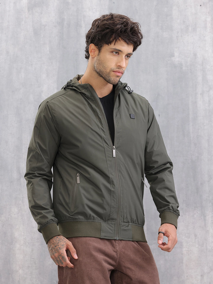 Casual Hooded Bomber Jacket | Olive