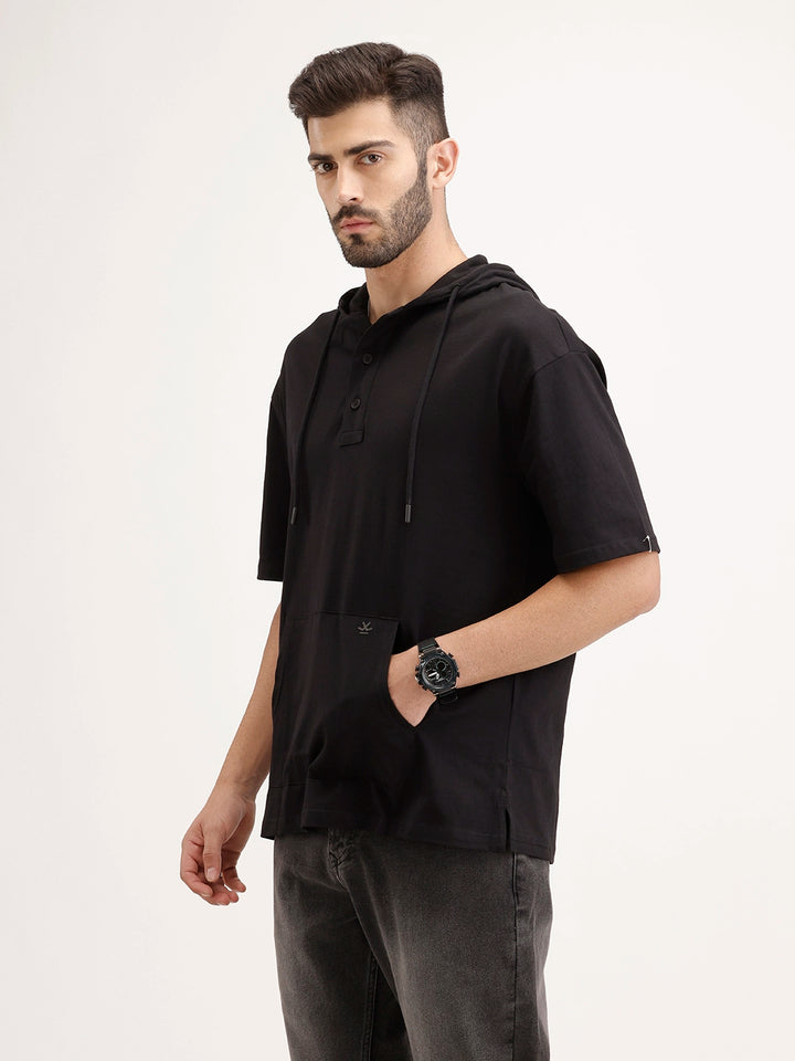 Solid Oversized Hooded T-Shirt | Black