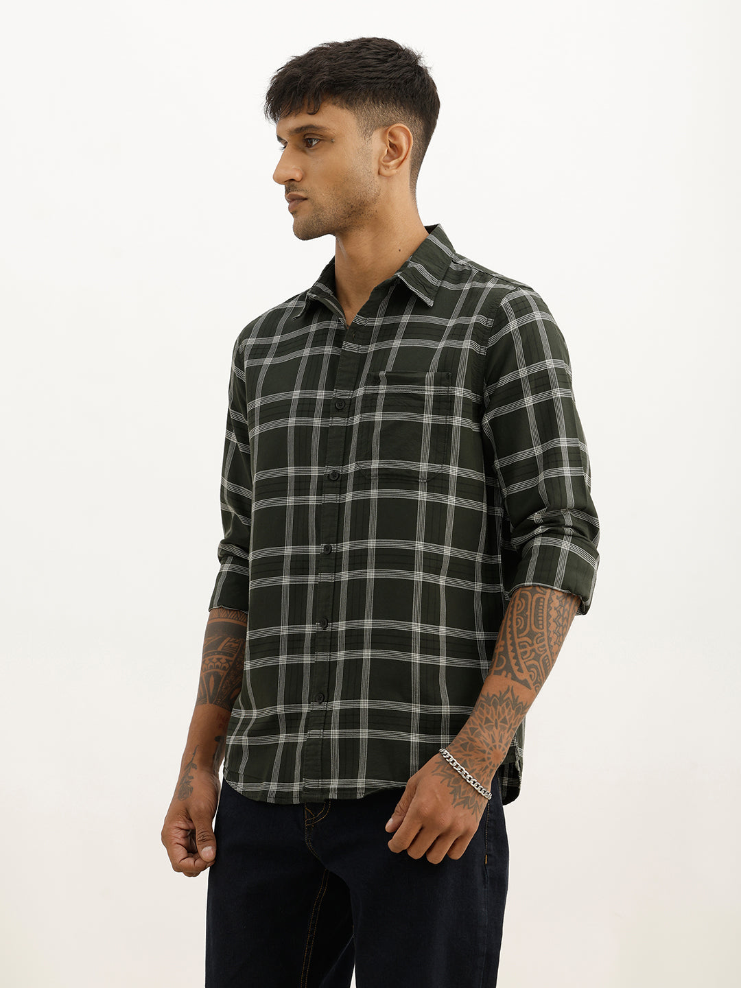 Classic Slim Fit Checkered Shirt | Dark Green