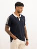 Slim Fit Side Stripe Polo T-Shirt | Navy Blue