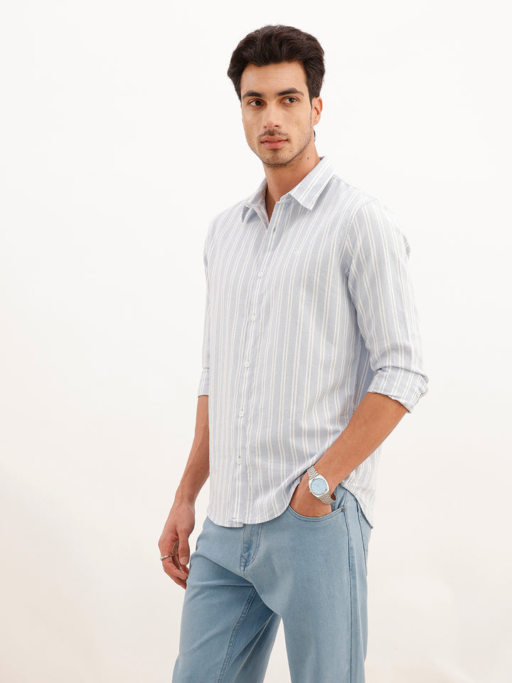 Classic Slim Fit Brushed Striped Shirt | Blue