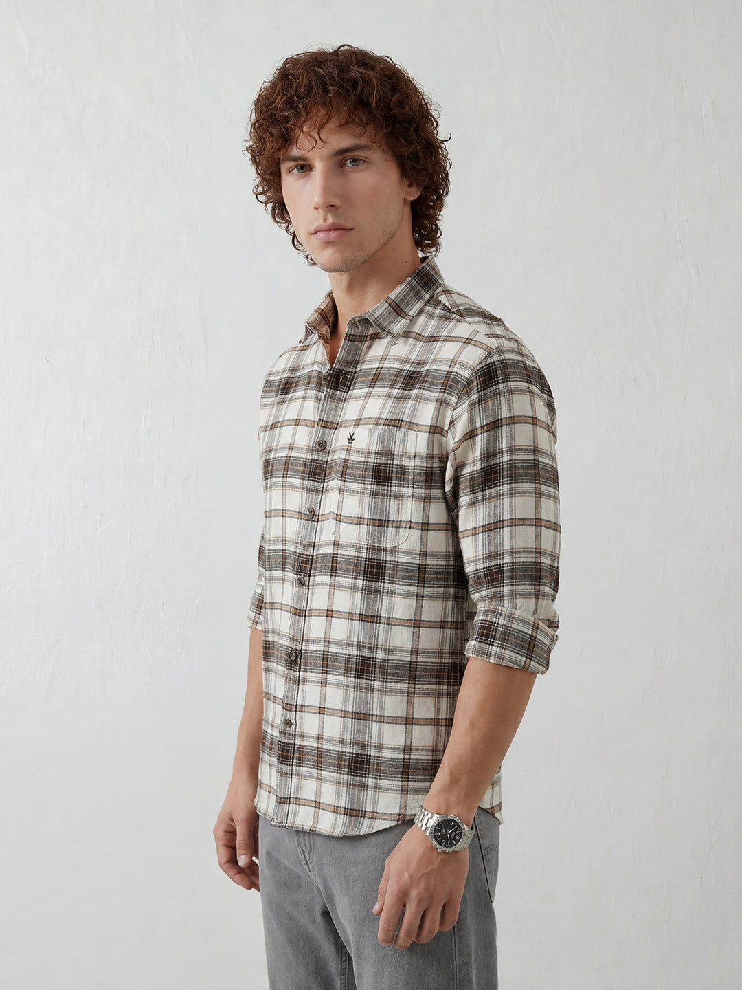 Comfort Fit Checkered Shirt | Off White