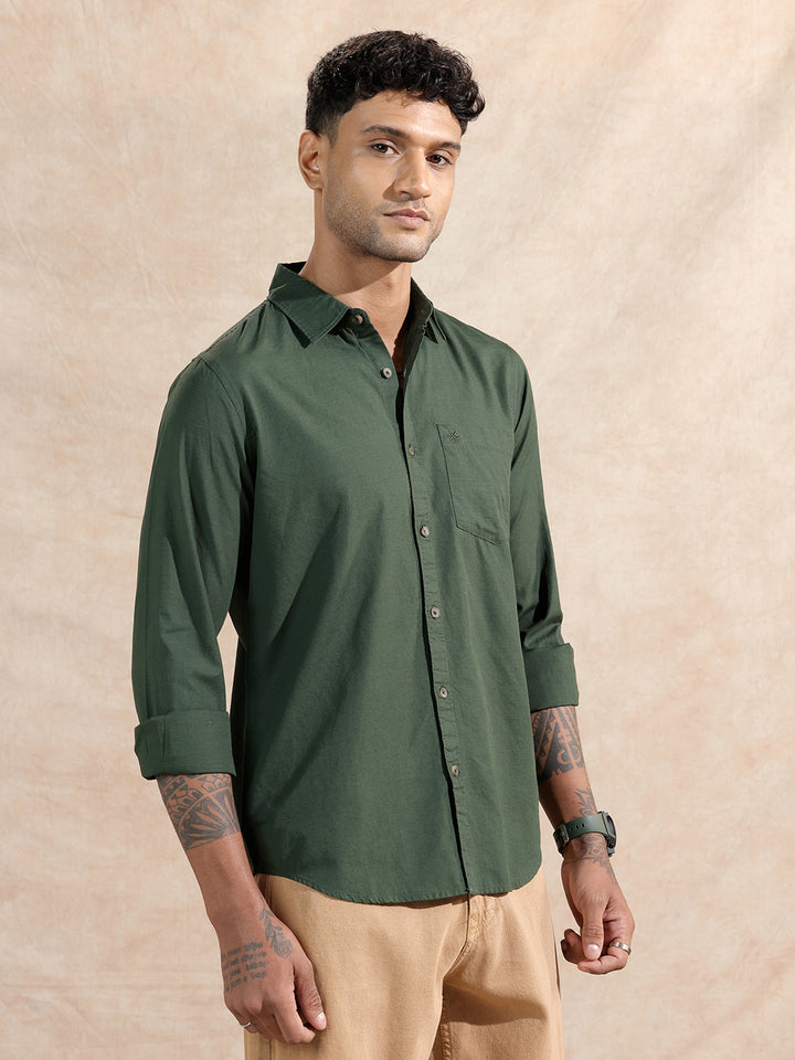 Cotton Slub Solid Shirt | Olive