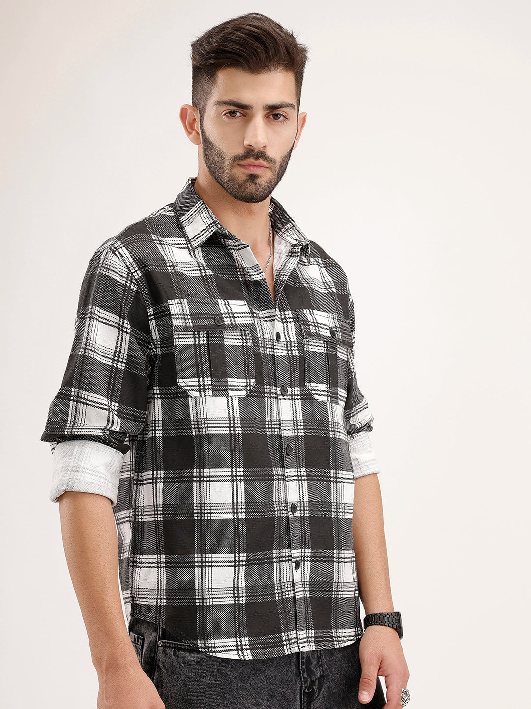 Classic Double Pocket Checkered Shirt | Black