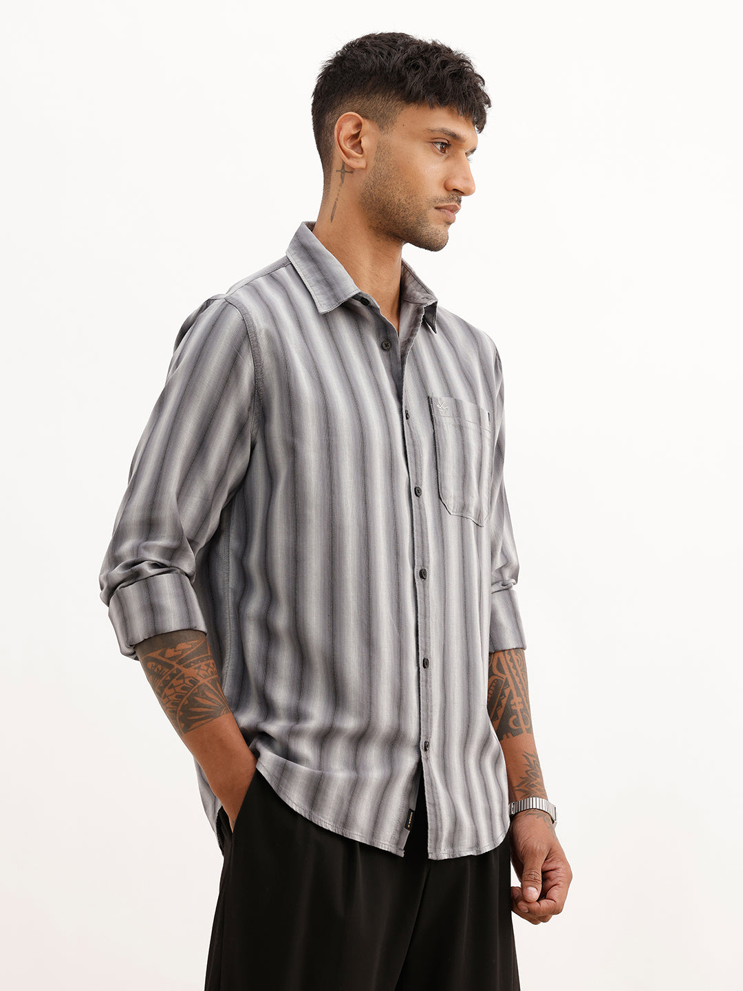 Slim Fit Striped Shirt | Grey | WSH02FSSL7138W