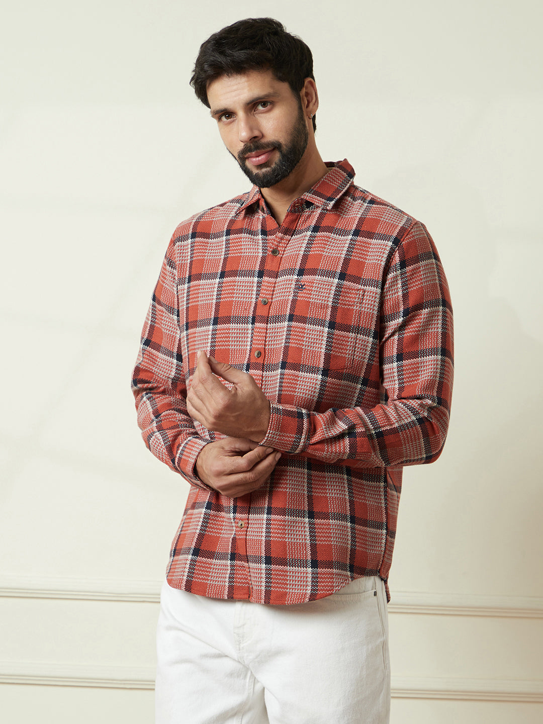 Checked Slim Fit Shirt in Brown