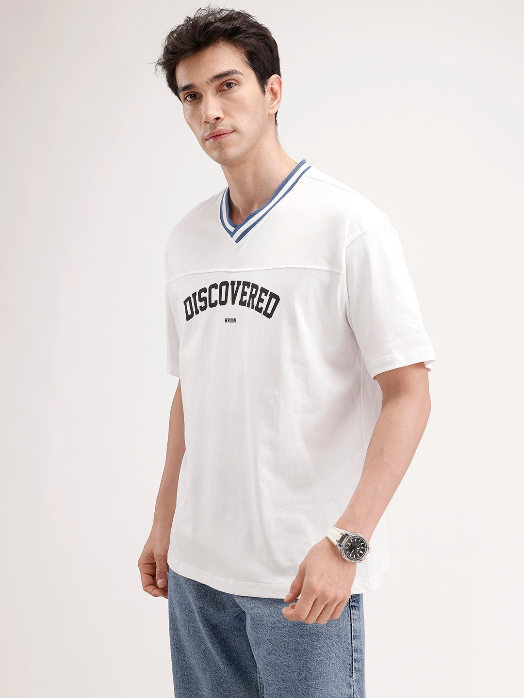 Oversized Contrast Collar T-Shirt | White