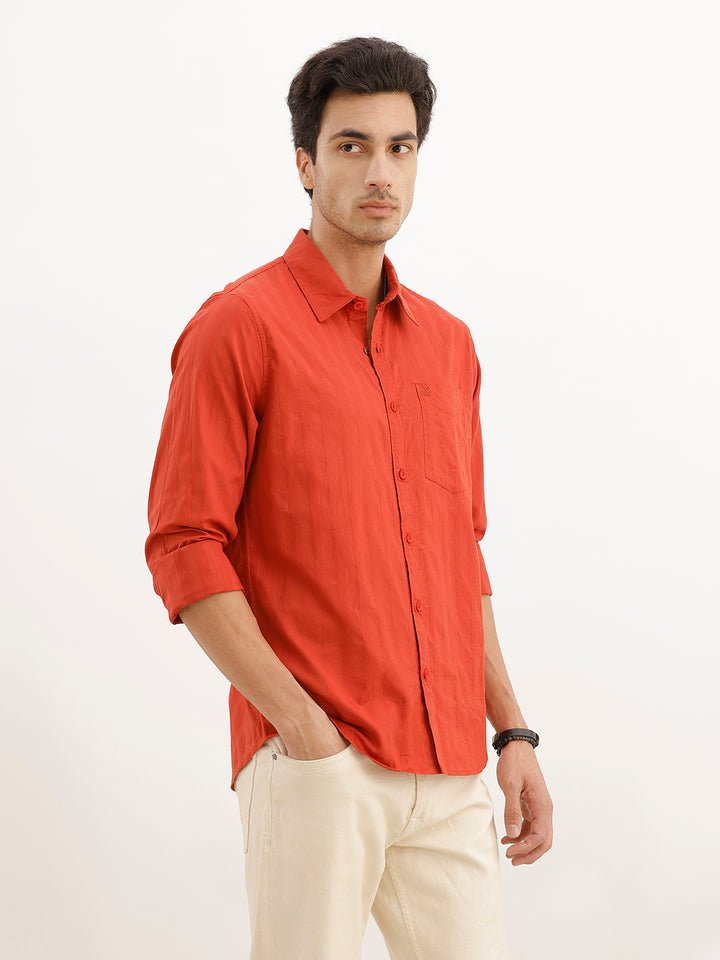 Solid Textured Full Sleeve Shirt | Red
