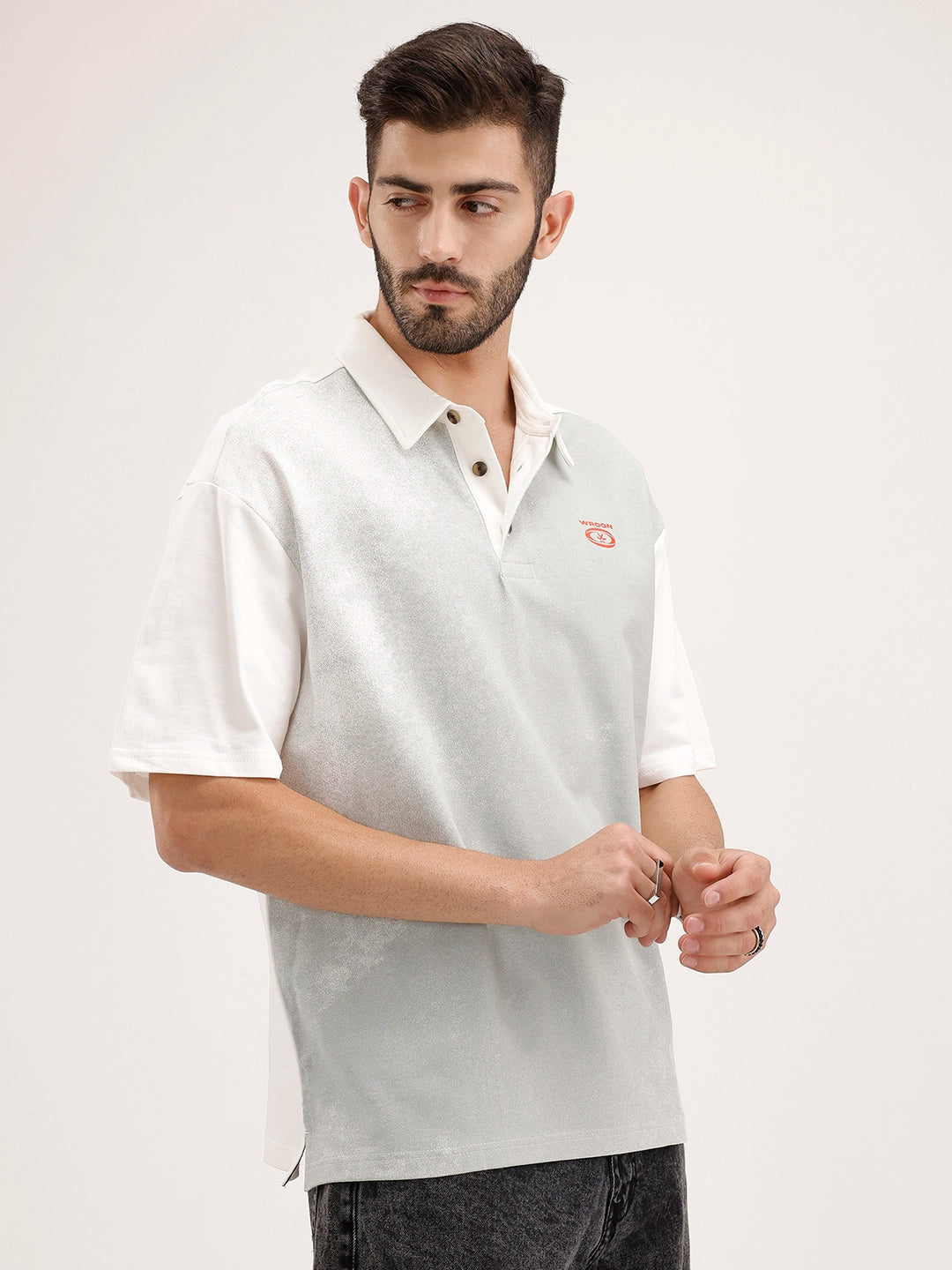 Panel Printed Polo T-Shirt | Off White