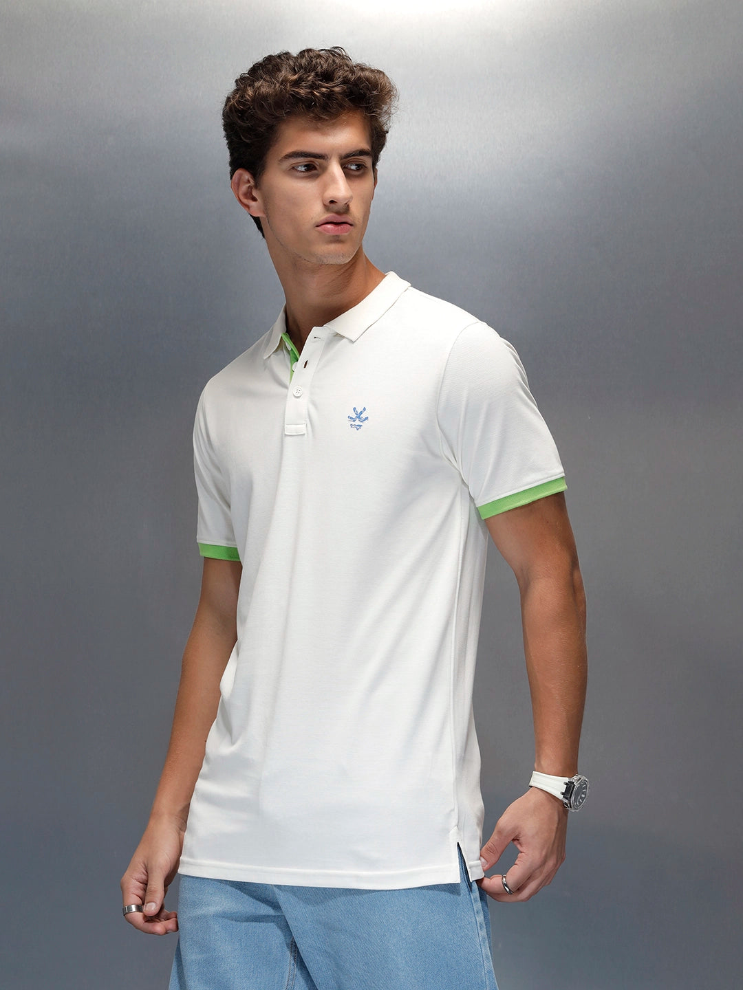 Men's Casual Colorblocked Polo T-shirt | White