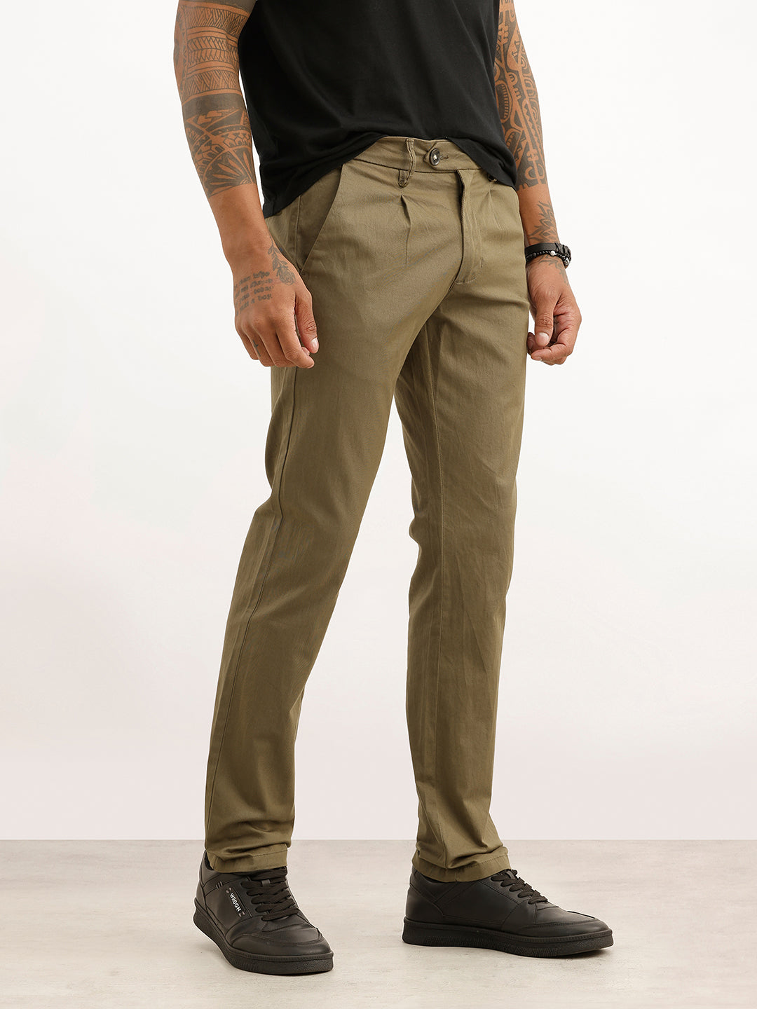 Solid Slim Fit Pleated Trouser | Olive | WTR0100SL5133W