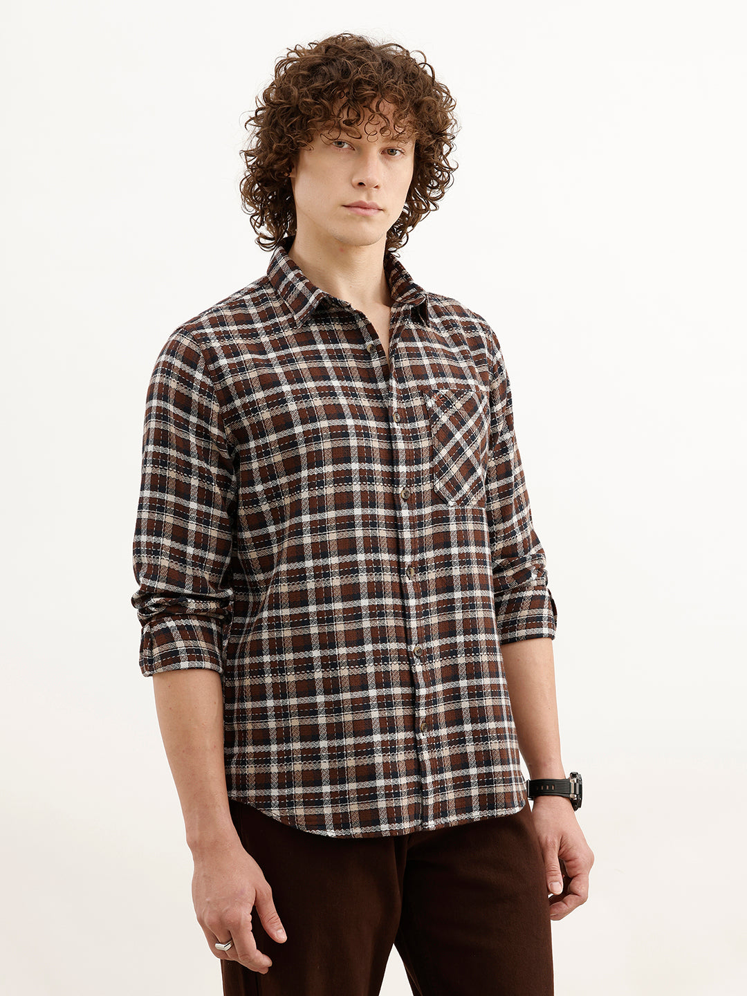Regular Fit Checkered Shirt | Brown
