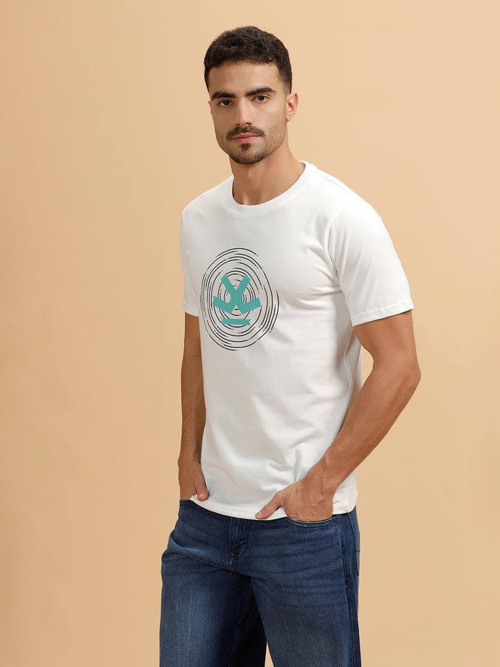 Spiral Motion Placement Printed T-Shirt | White