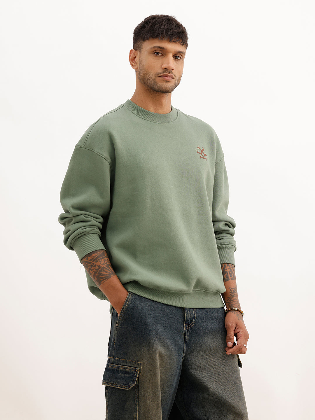 Oversized Puffer Back Printed Sweatshirt | Green | WSS02FSOS7033S