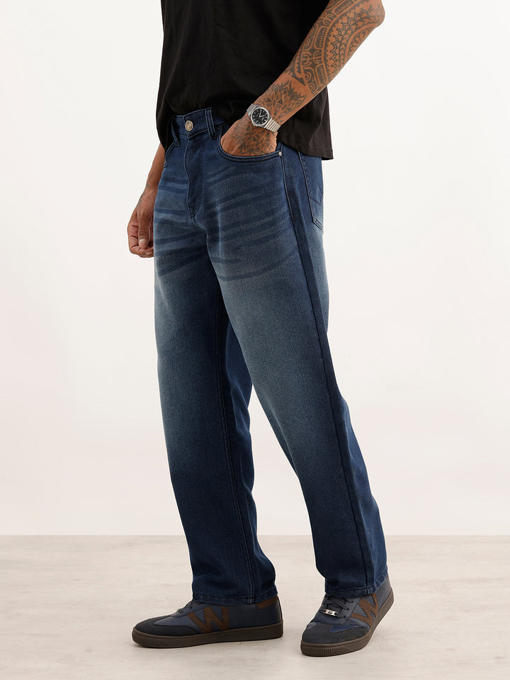 Loose Fit Faded Denim Jeans | Blue