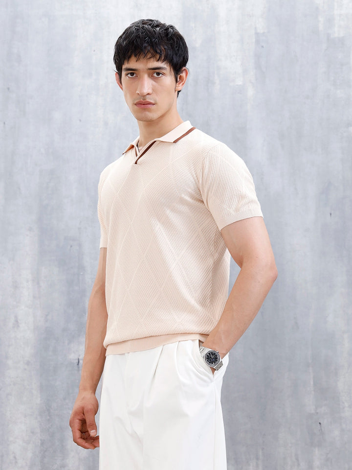 Men's Textured Slim Fit Polo Tshirt | Beige