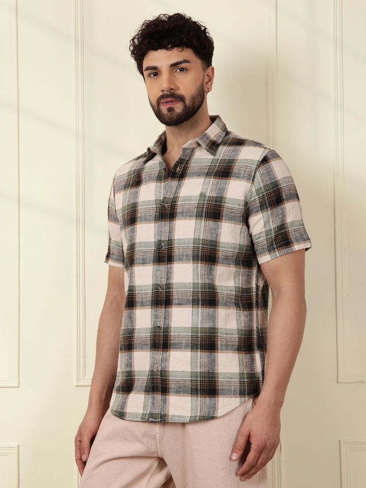 Textured Checks Cotton Shirt | Green