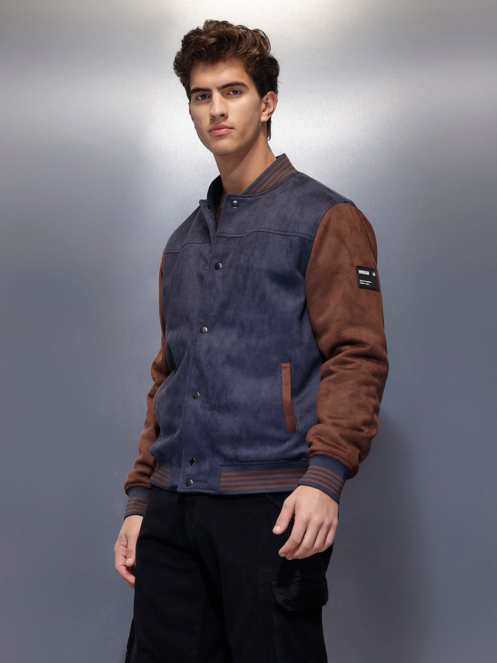 Two-tone suede finish jacket | Navy Blue