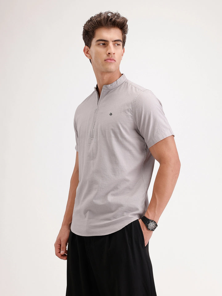 Classic Regular Fit Mandrin Collar Shirt | Grey