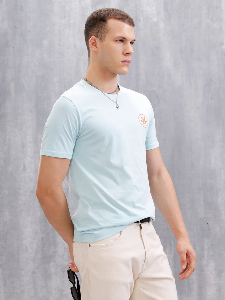 Logo Placement Printed T-Shirt | Blue