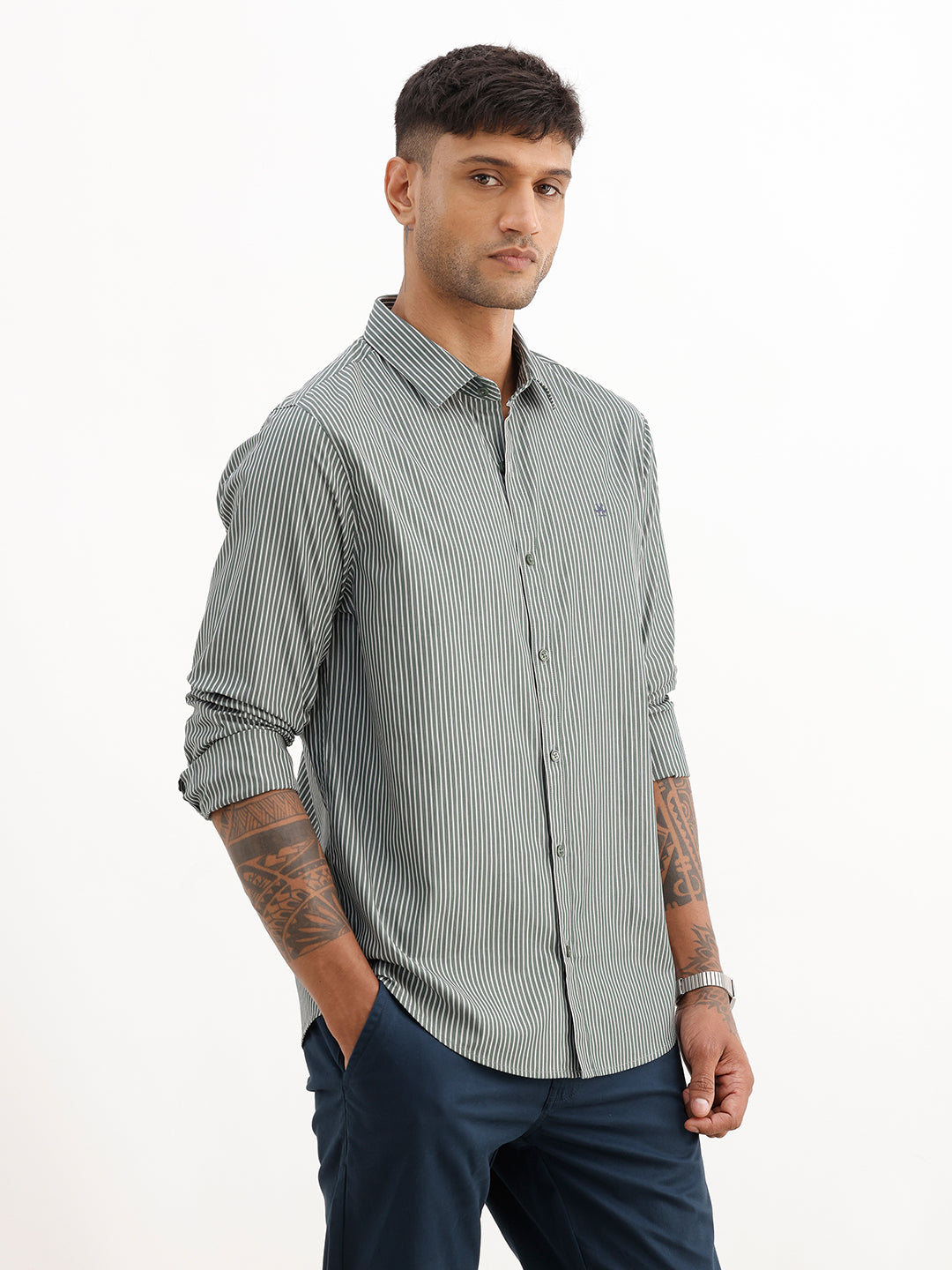 Classic Striped Full Sleeve Shirt | Green