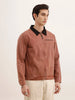 Regular Fit Zipper Denim Jacket | Brown