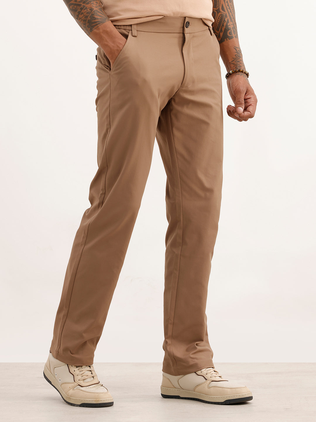 Solid Straight Fit Blended Trouser | Brown | WTR0200SR4085S