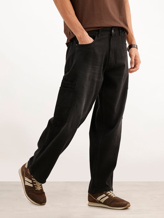 Classic Loose Fit Denim Cargos | Black