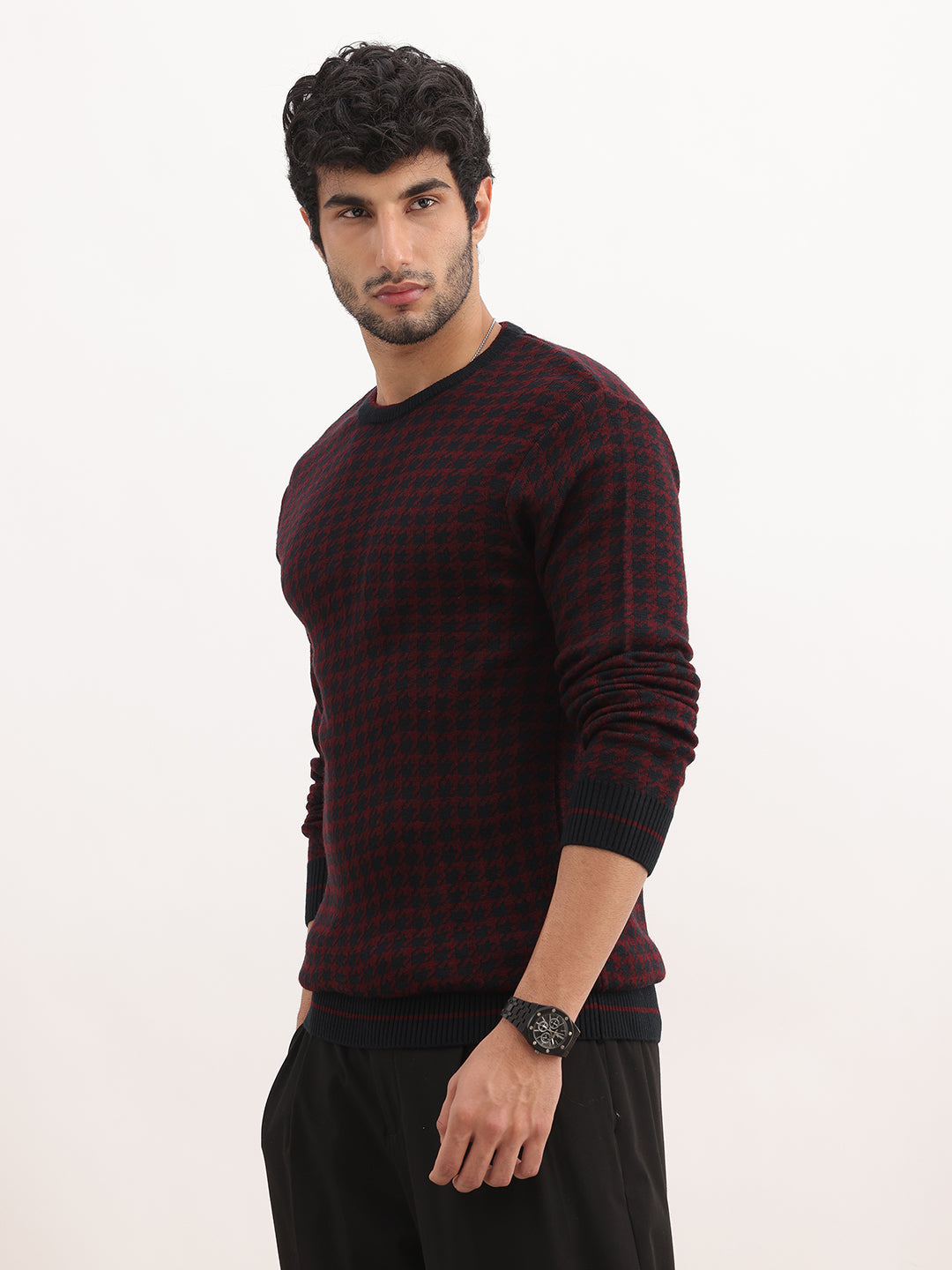 Regular Fit Jacquard Sweater | Maroon