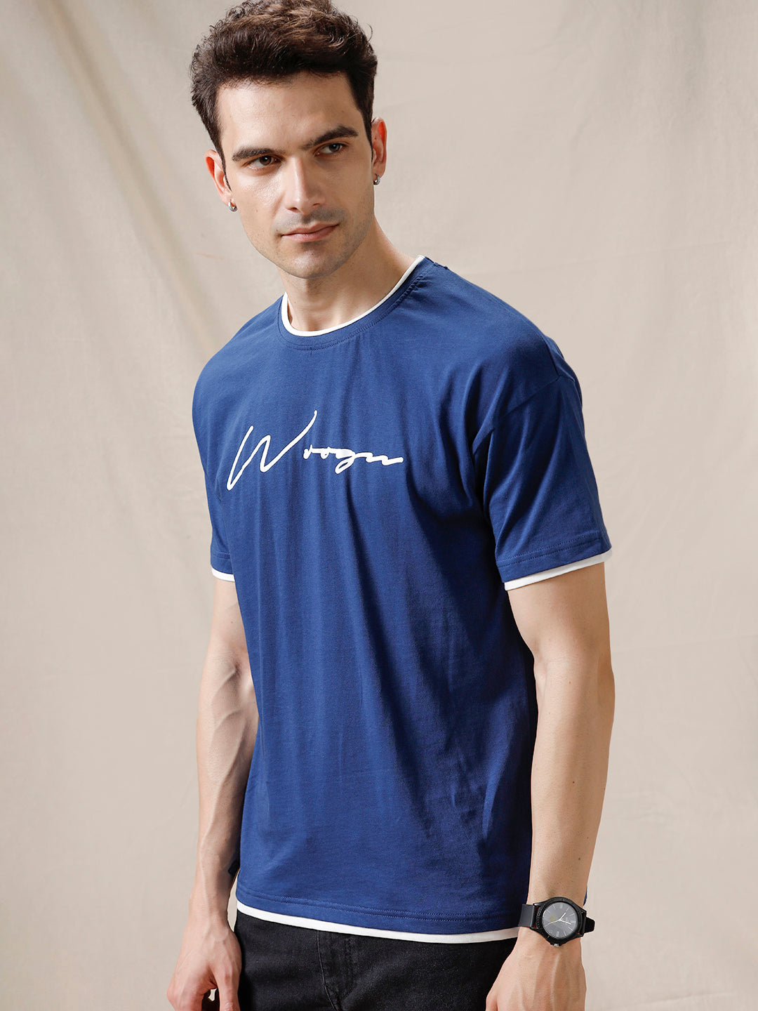 Blue Typography Printed T-Shirt