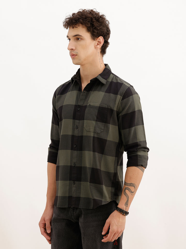 Regular Fit Full Sleeve Checkered Shirt | Green
