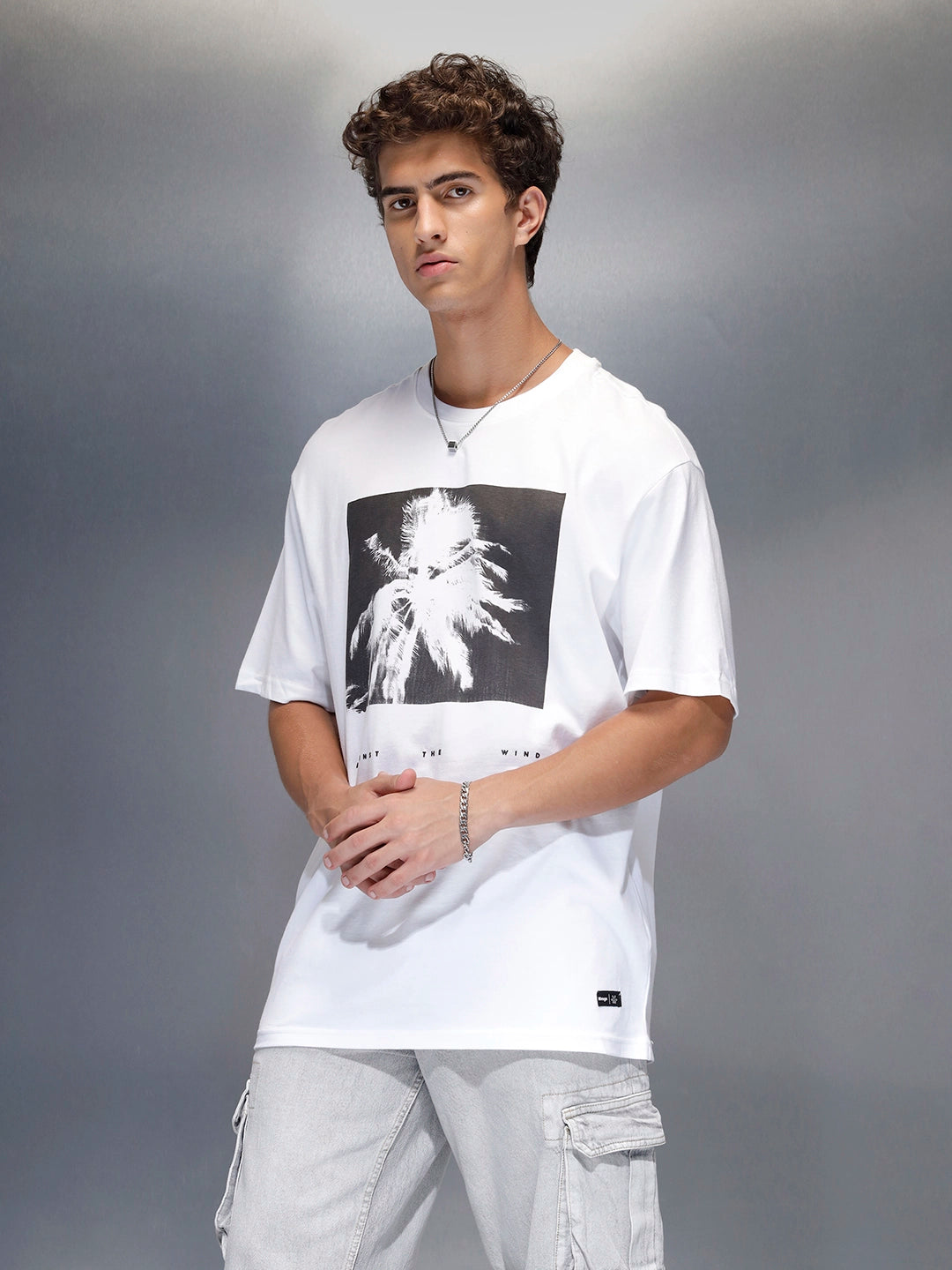 Men's casual graphic print oversize t-shirt  | White