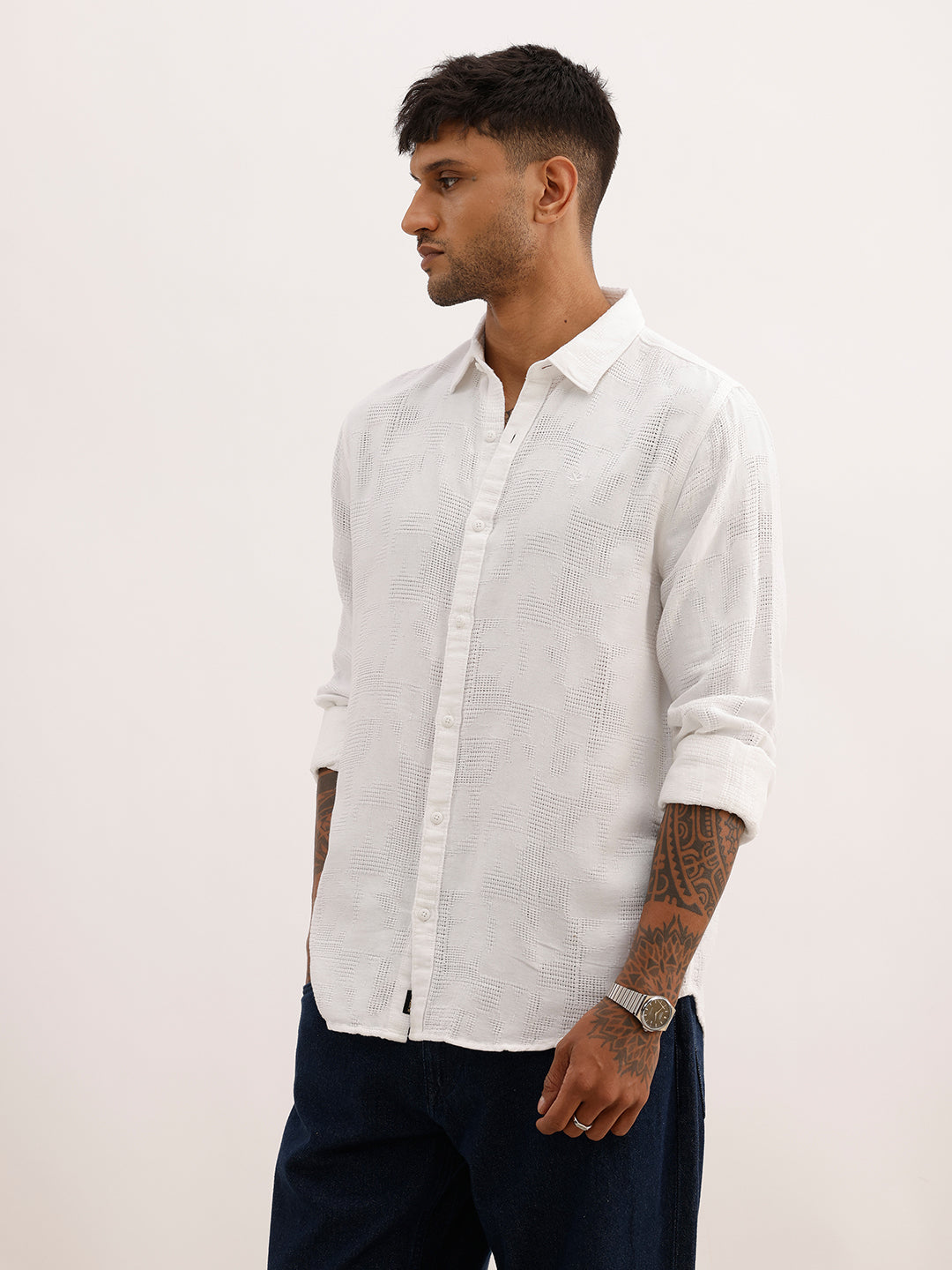 Solid Slim Fit Textured Shirt | White | WSH02FSSL7105W