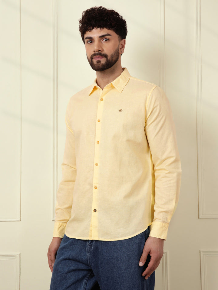 Solid Linen Blend Shirt | Yellow