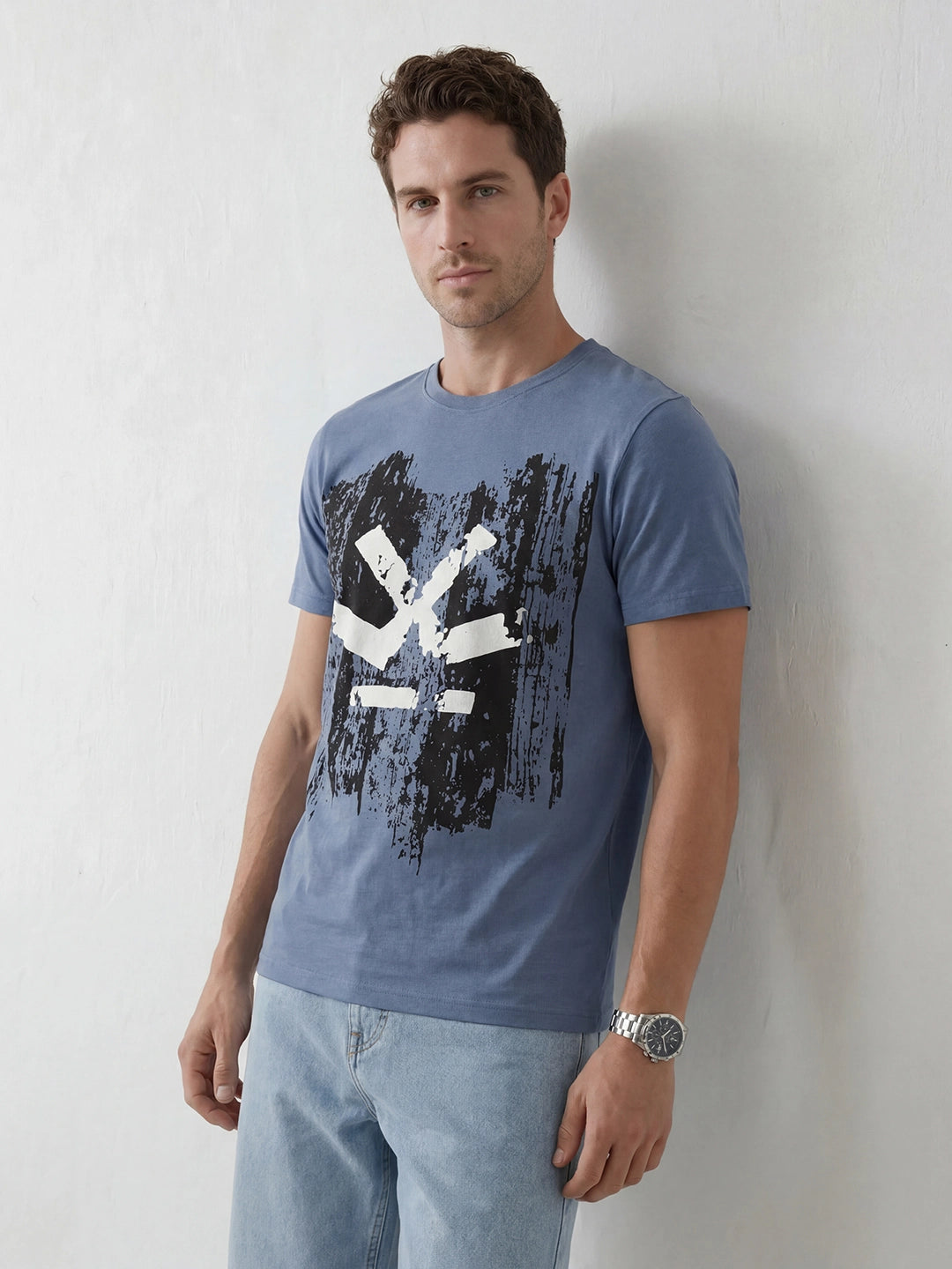 Slim Fit Placement Printed T-Shirt | Blue