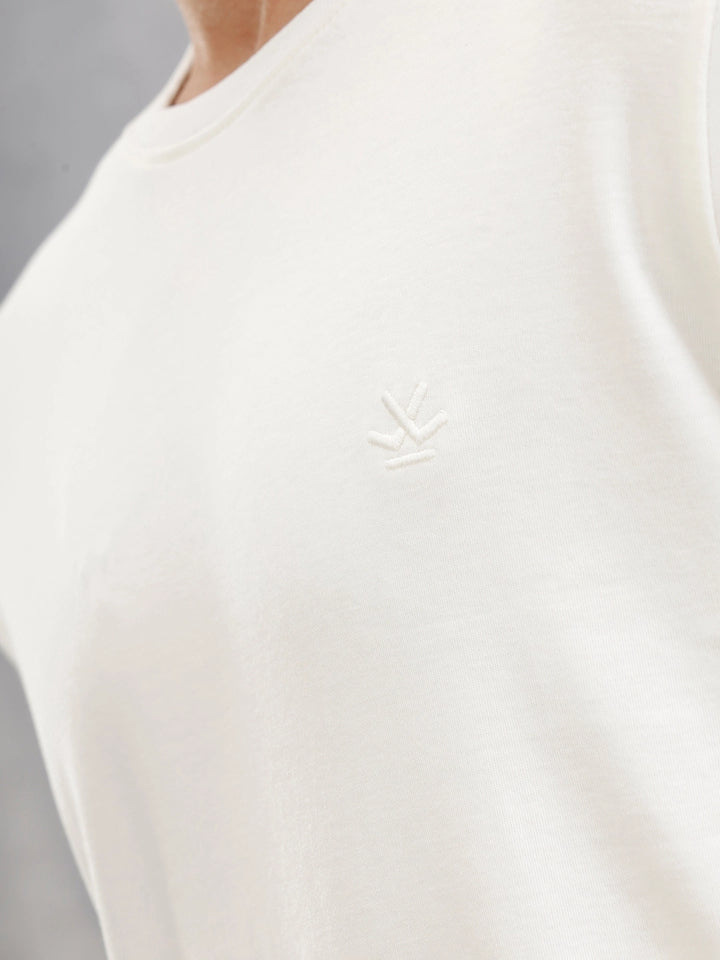 Solid Gold Finish Interlock Jersey With Signature Logo Embroidery  |  White