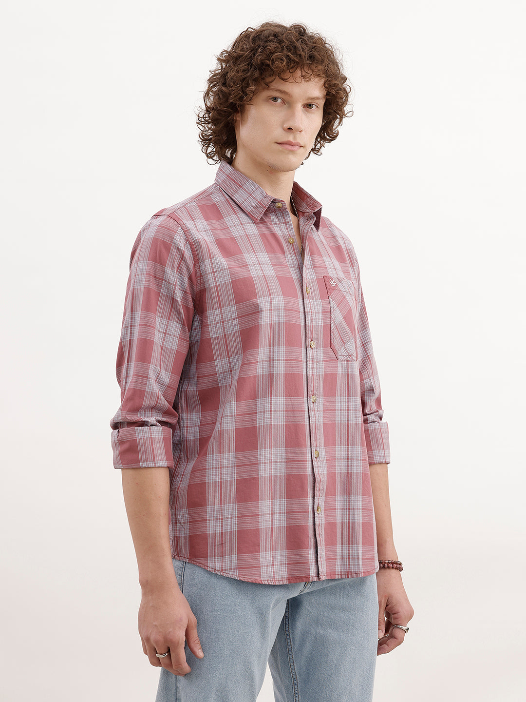 Regular Fit Checkered Shirt | Dark Pink