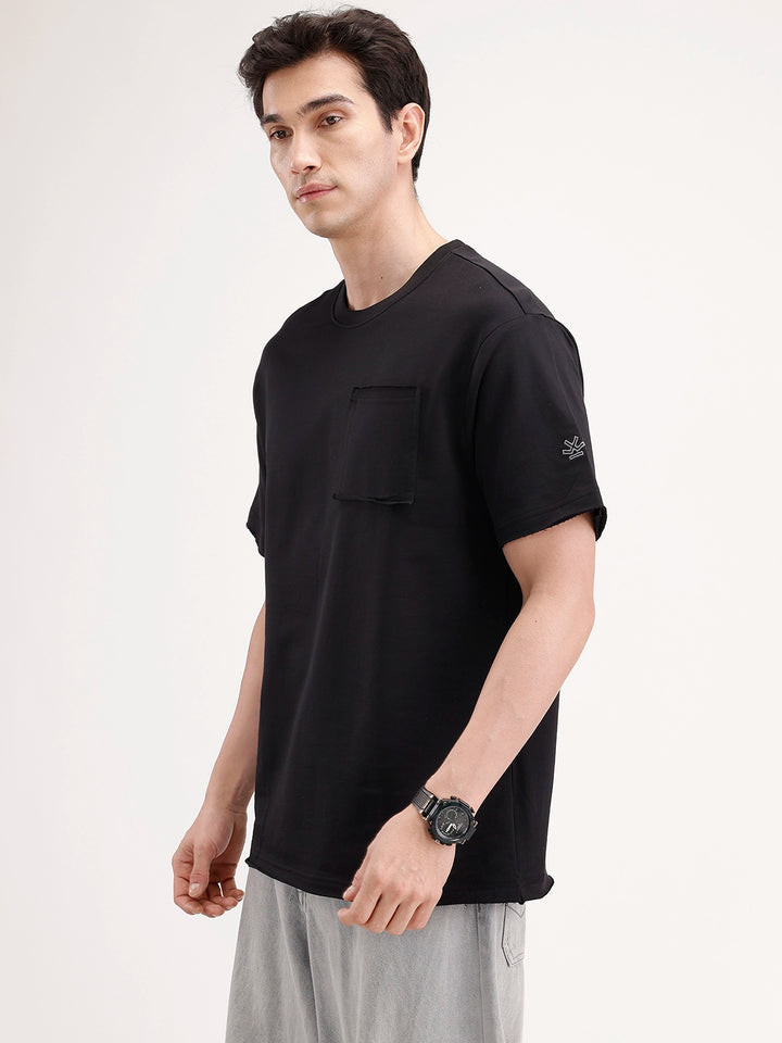 Oversized Solid Patch Pocket T-Shirt | Black